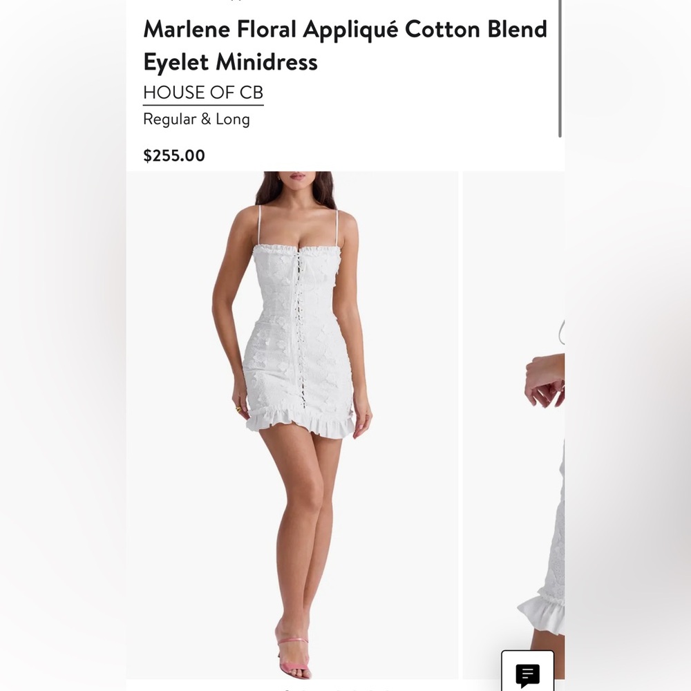 House of CB Marlene Floral Appliqué Cotton Blend Eyelet Mini Dress Size Small